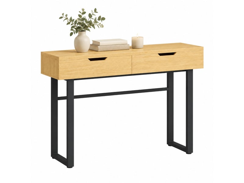  Console 110 x 35 x 76,5 cm en panneaux de particules et métal avec 2 tiroirs bois naturel chicfurn  - Conforama A