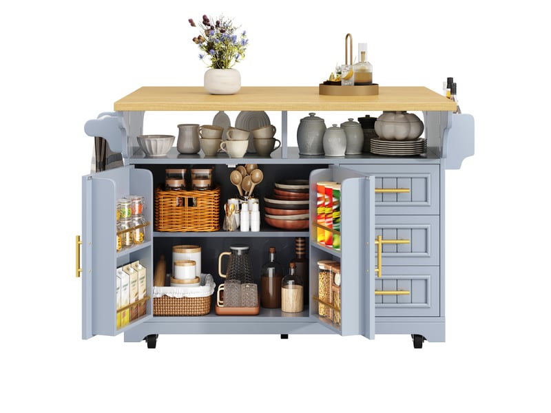  Îlot de cuisine 120x40x95 cm avec plateau extensible et roulettes bleu effet chêne  - Conforama A