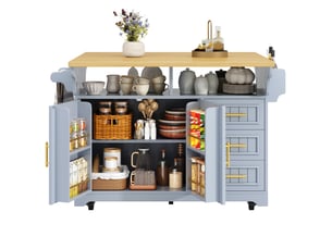Îlot de cuisine 120x40x95 cm avec plateau extensible et roulettes bleu effet chêne