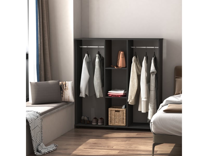  Armoire penderie meuble de rangement mobile 6 roulettes 120l x 40l x 128h cm en bois noir  - Conforama C
