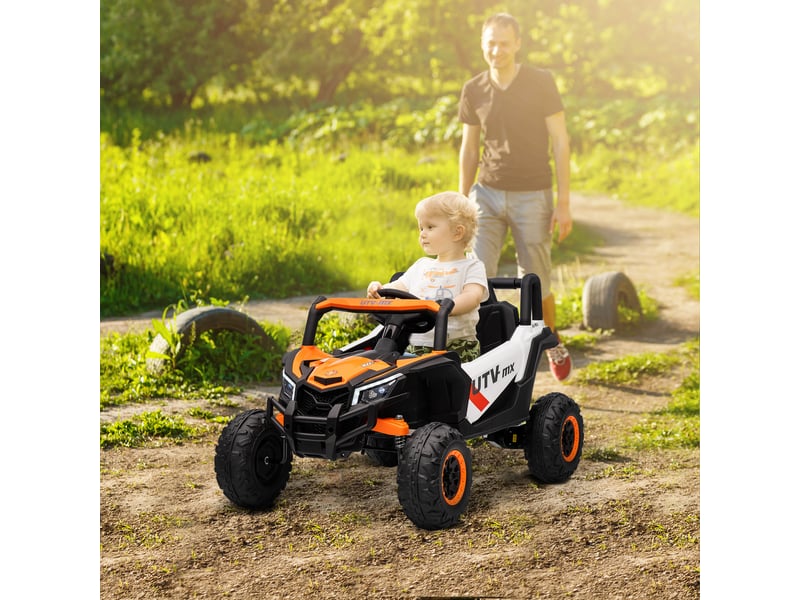  Voiture électrique 12v pour enfants, télécommande, ceinture de sécurité, klaxon, phares led, port usb, pour les 3-5 ans, orange  - Conforama C