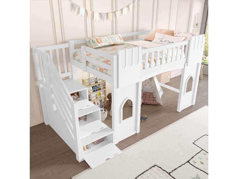  Lit mezzanine 90x200 cm coloris blanc pin lit enfant blanc - Conforama E