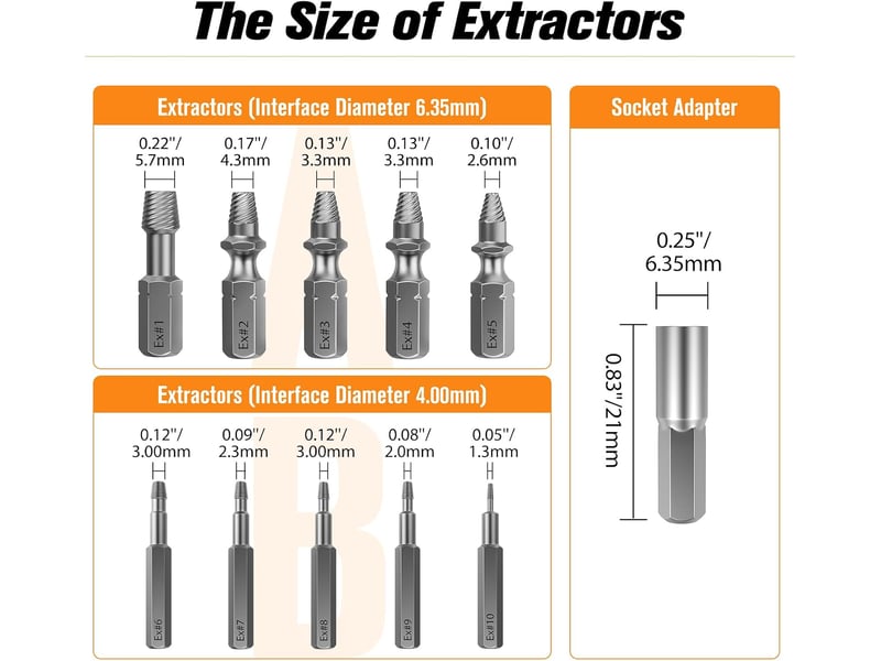  Kit d'extracteur de vis cassé, 22 pcs outils d'extraction améliorés en acier allié hss  - Conforama D