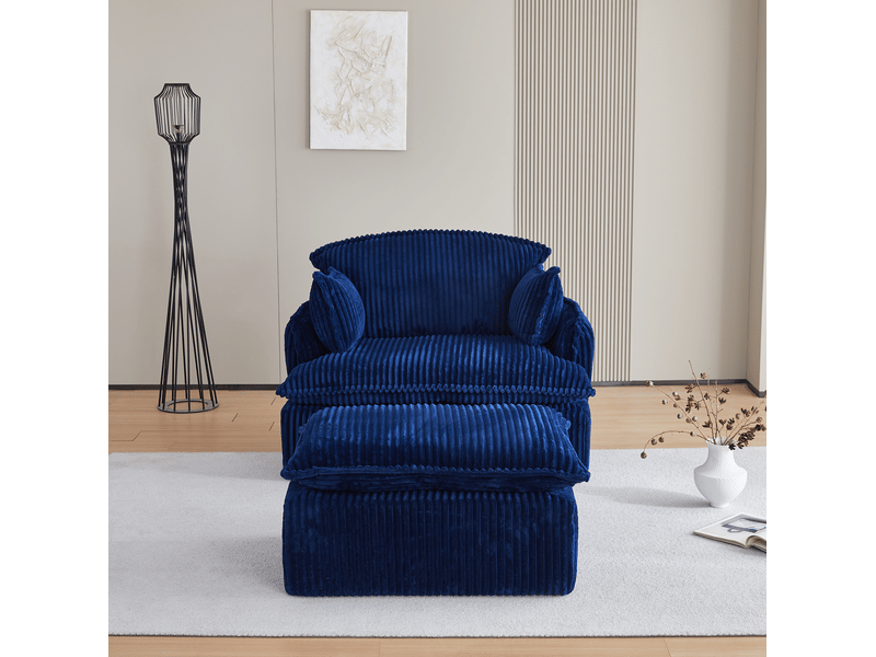 Fauteuil cloud bleu en velours côtelé avec pouf, mousse haute densité, idéal pour les petits espaces - Conforama B