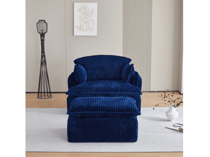 Fauteuil cloud bleu en velours côtelé avec pouf, mousse haute densité, idéal pour les petits espaces