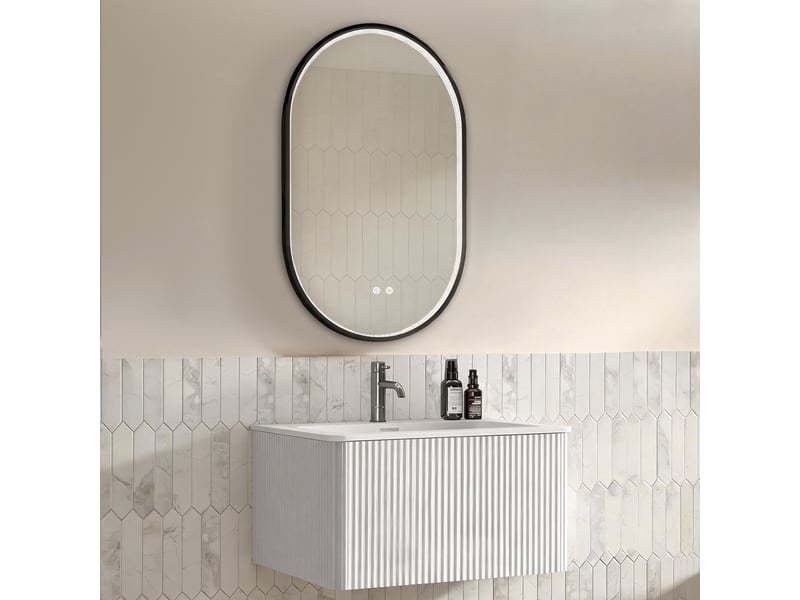  Ensemble meuble de salle de bain 80 cm avec vasque, miroir led 50x80 cm, blanc  - Conforama C