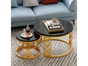 Table basse rond(e) coloris noir <strong>ELVMI</strong> <strong></strong> - 70 cmx45 cm
