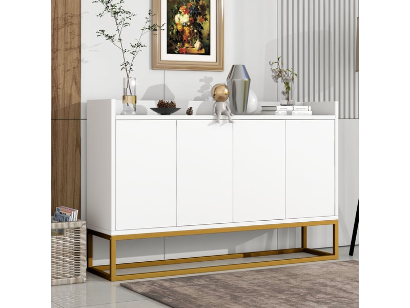  Buffet 4 portes sans poignées 120 x 30 x 80 cm, étagères réglables, blanc Jamama eleni - Conforama E