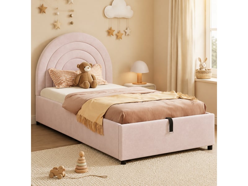  Lit coffre 90x200 avec sommier à lattes en velours rose evryae  - Conforama B