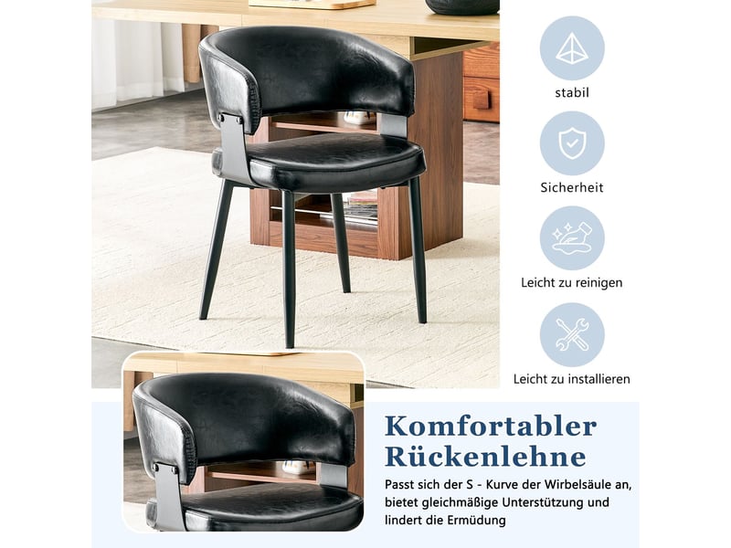  Chaise de salle à manger chaise de cuisine cuir synthétique style mid-century moderne lot de 2 pièces fauteuils rétro accoudoirs tonneau dossier à motif pieds stables  - Conforama C