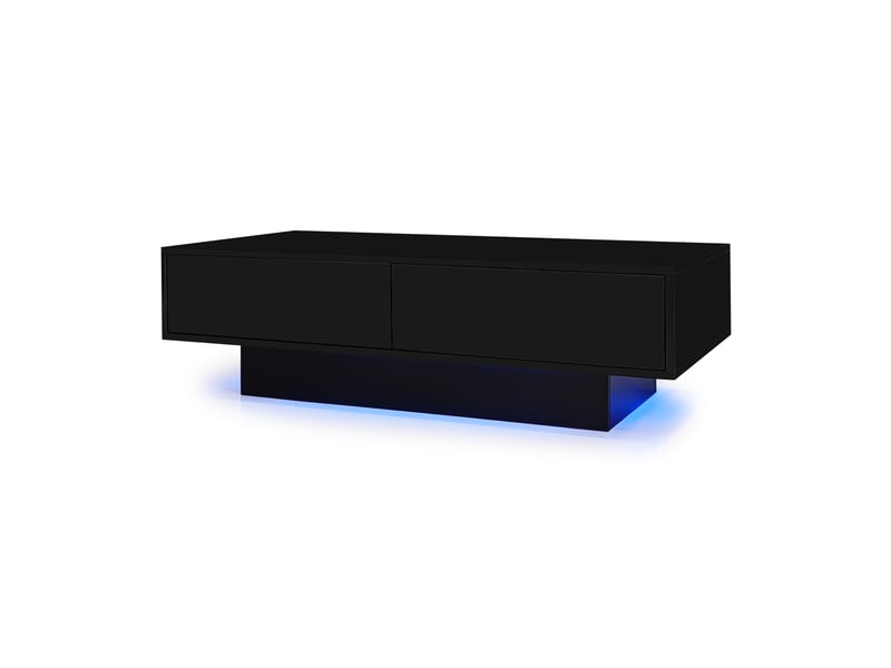  Table basse moderne noire laquée brillante, 115 x 55 x 34 cm, avec 2 tiroirs, éclairage led et capacité de charge de 30 kg - élégante table basse pour salon  - Conforama D