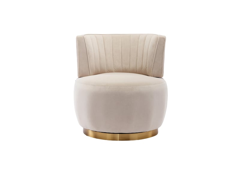  Fauteuil 62,5x62x69,5 cm, pivotant à 360°, assise moelleuse en velours et structure en métal, couleur beige et doré  - Conforama A