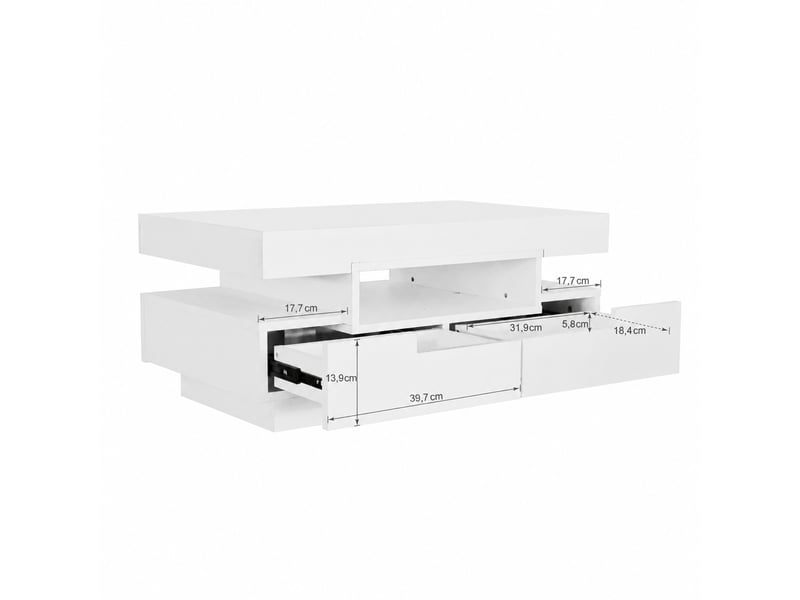  Table basse blanche brillante avec rangement et éclairage led réglable, 80 x 50 x 36 cm  - Conforama A