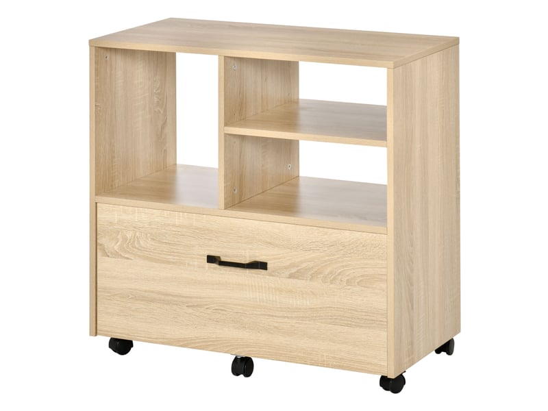  Meuble de bureau multifonctionnel en bois, meuble pour imprimante avec 5 roulettes, tiroir et étagère réglable, 77 x 40 x 73 cm, bois  - Conforama B