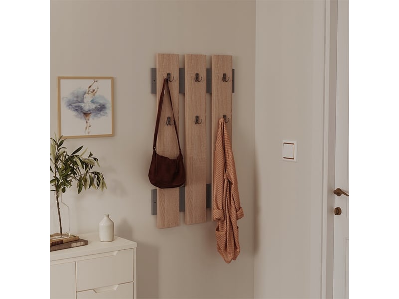  Porte-manteau mural en chêne sonoma avec poignées, style loft scandinave  - Conforama B