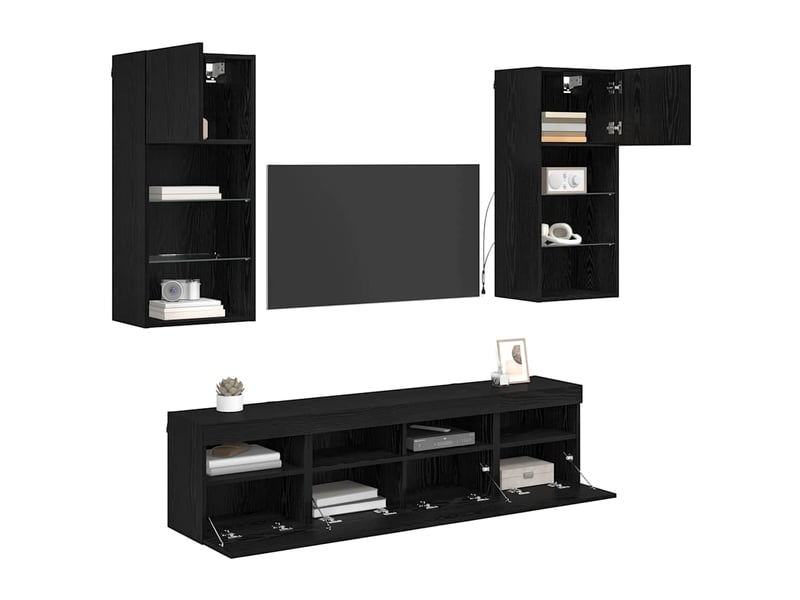  Unités murales tv avec led 5 pcs chêne noir bois d'ingénierie shl78269  - Conforama C