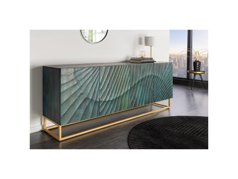 Buffet silva 180 cm – bois sculpté turquoise et doré, style design contemporain - Conforama B