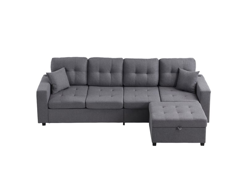  Canapé d'angle en l ,4 places, avec éclairage d'ambiance led,  rangement à deux niveaux, 253 x 144 x 80cm,gris  - Conforama A