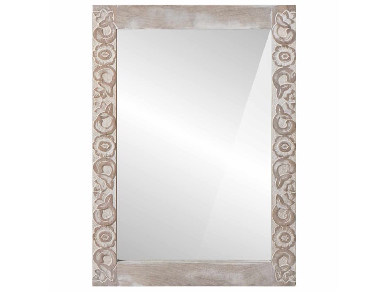Miroir mural blanc 70 x 50 cm bois de mangue massif cf62830 - Conforama A