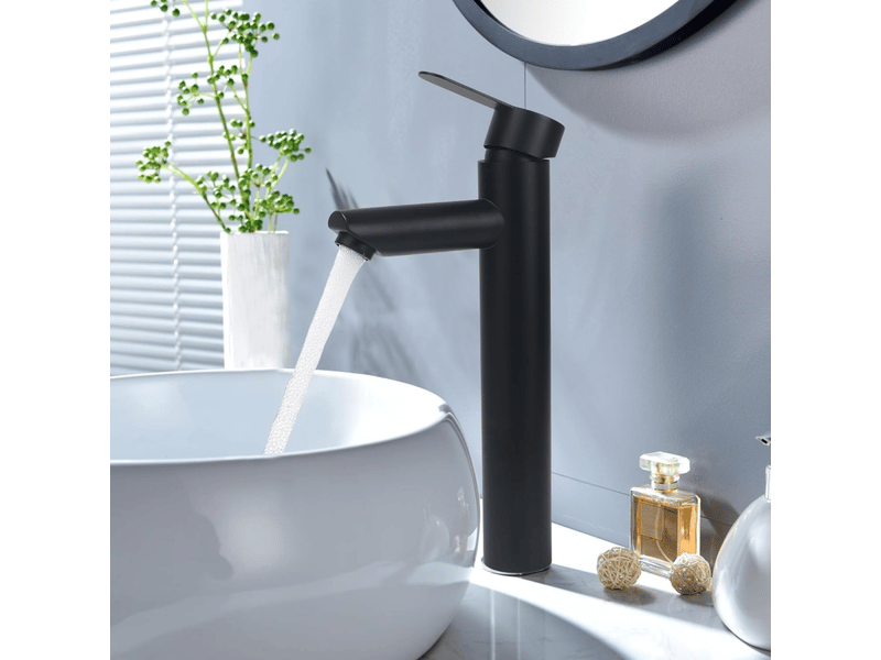 Robinet de salle de bain chaud et froid, robinet de lavabo, acier inoxydable, noir, bec droit haut, tube de 60 cm ZPB502366J - Conforama C