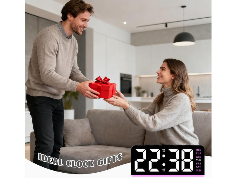  Réveil numérique, réveil led, avec veilleuse, quatre niveaux de luminosité réglables, horloge de chevet avec affichage de la semaine (rose)  - Conforama E