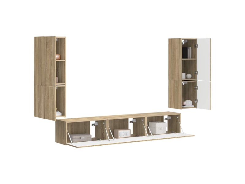  Ensemble meuble tv - banc tv - meuble de rangement 4 pcs chêne sonoma bois d'ingénierie  - Conforama C
