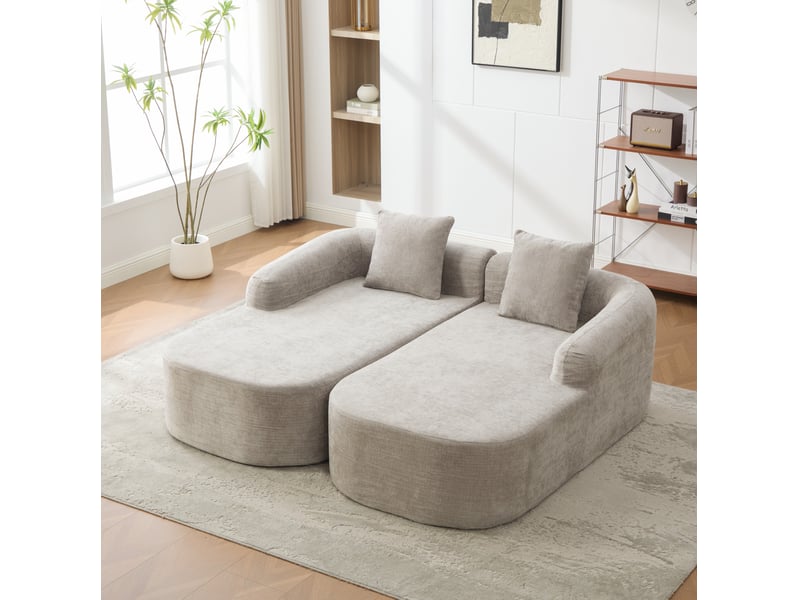  Canapé modulable 2 places avec chaise longue en chenille gris  - Conforama C