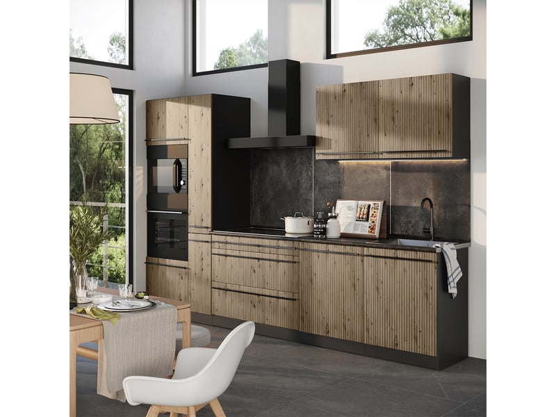  Vicco cuisine, chêne artisananthracite, 310cm plan de travail marbre  - Conforama C