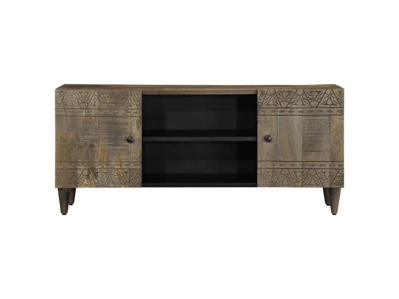  Meuble tv - banc tv - meuble de rangement gris clair 105x33,5x46 cm bois massif de manguier  - Conforama A