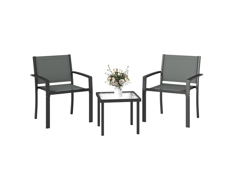  Ensemble table et chaises de patio 3 pièces avec 2 chaises en textilène et table en verre trempé gris clair  - Conforama A
