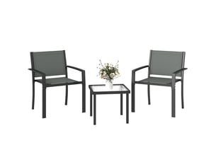 Ensemble table et chaises de patio 3 pièces avec 2 chaises en textilène et table en verre trempé gris clair