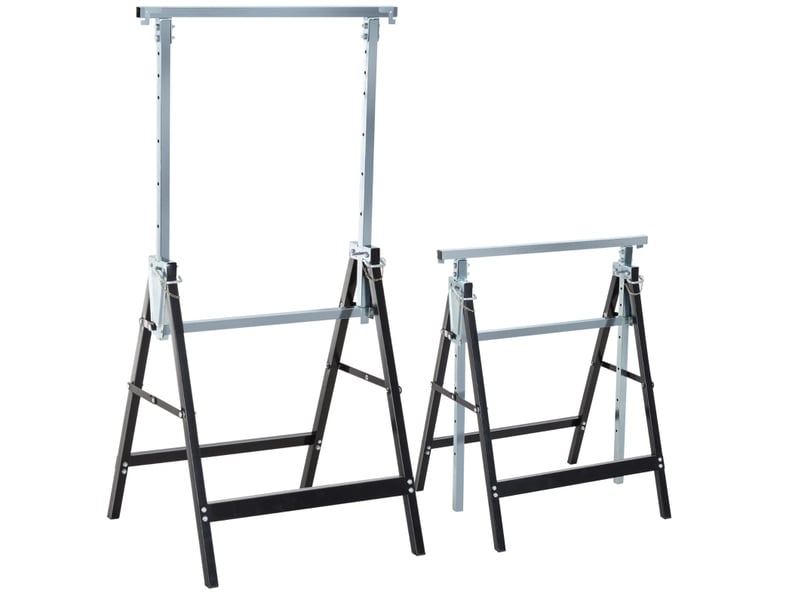  Lot de 2 tréteaux de chantier réglables 68 x 58 x 80-130 cm noir en acier, charge maximale 200 kg  - Conforama A