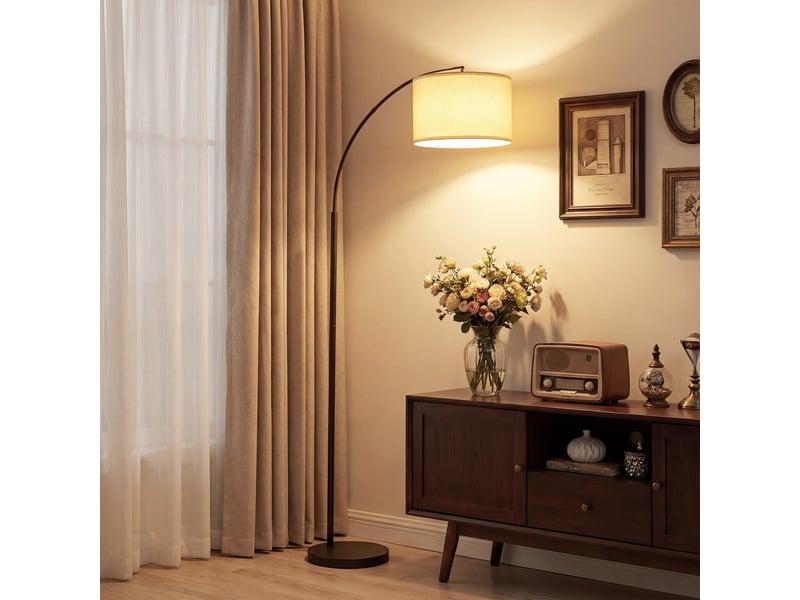  Lampadaire led réglable avec télécommande, 11 températures et 11 niveaux de luminosité, minuterie 1 heure, pivotant, noir  - Conforama B