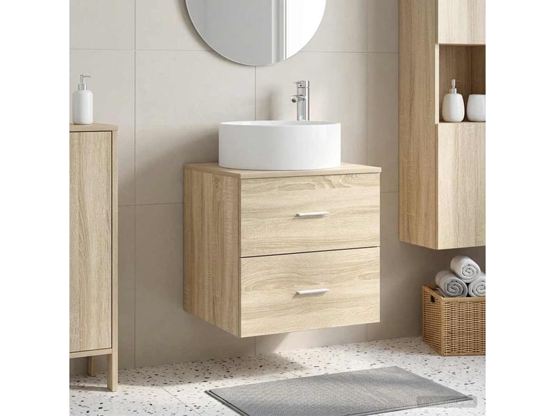 Vanité de lavabo mural, meuble de rangement chêne sonoma 49.5x44.5x65.5 cm - Conforama B