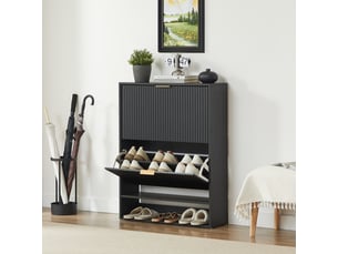 Meuble à chaussures étroit 80x24x102 cm, petit meuble hall d'entrée noir, rangement couloir avec porte abattante et surface déco