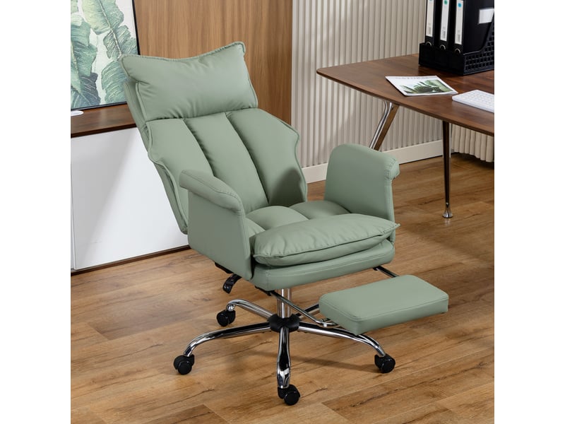 Fauteuil de bureau avec repose-pieds dossier inclinable haut rembourré épais similicuir roues vert - Conforama D