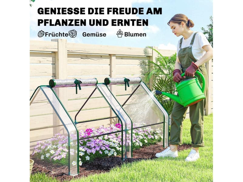  Serre de jardin portable 180x90x90 cm – transparente – structure en acier et 2 portes enroulables à fermeture éclair  - Conforama E