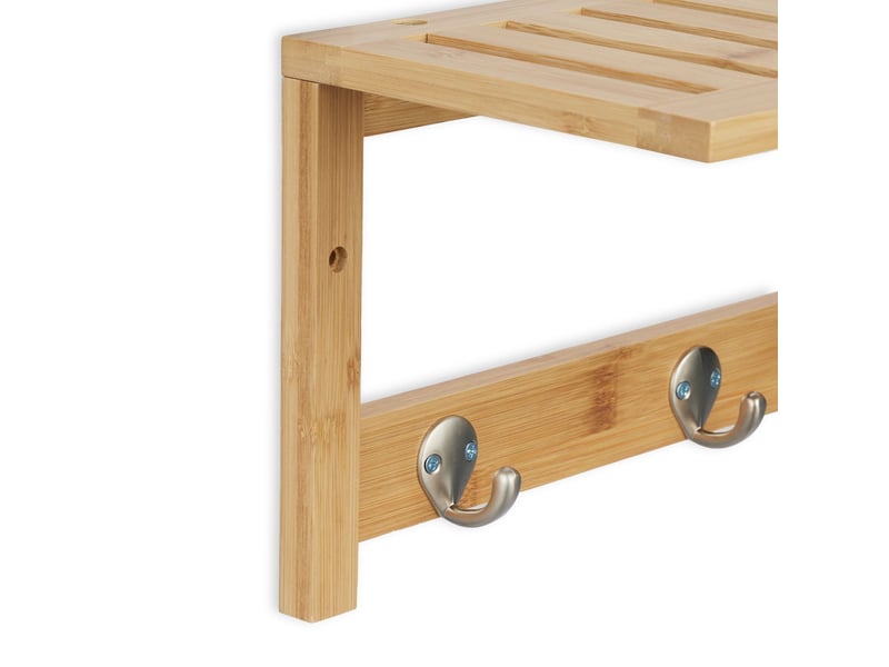  Étagère murale rangement étroit salle de bain 70 x 20 x 20 cm avec crochets décoratifs en bambou naturel 13_0012574  - Conforama C
