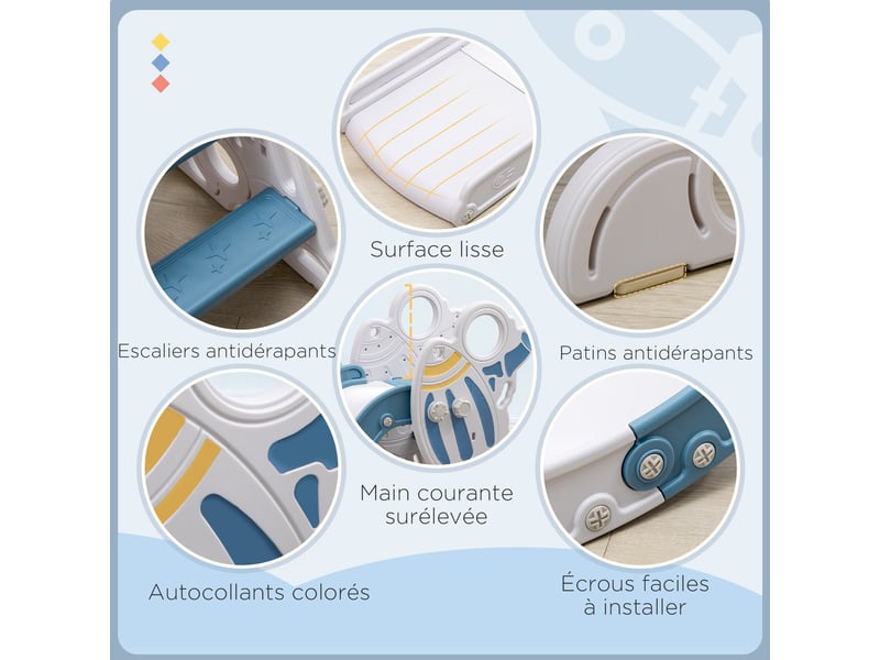  Toboggan pour enfants toboggan intérieur pour enfant, de 18 à 36 mois, jusqu'à 30 kg, 157l x 46,5l x 80h cm, bleu  - Conforama E