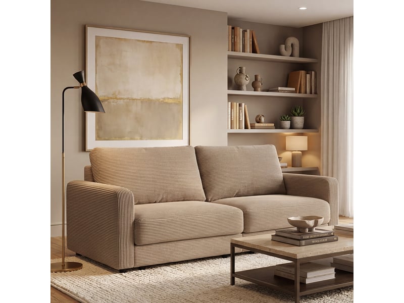 Canapé droit velours côtelé beige venezia 3 pl 3CA56.CA.3D.05 - Conforama B