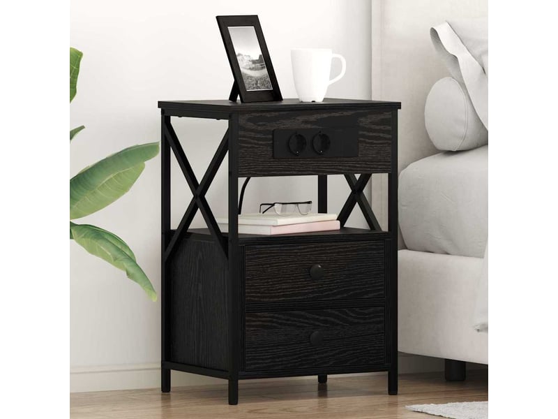  Table de chevet avec tiroir 2 pièces chêne noir 40 x 31 x 60 cm  - Conforama B