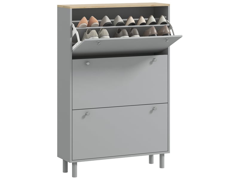 Meuble à chaussures 24 paires avec 3 tiroirs rabattables et étagères réglables, 80x23,5x121cm, gris - Conforama A