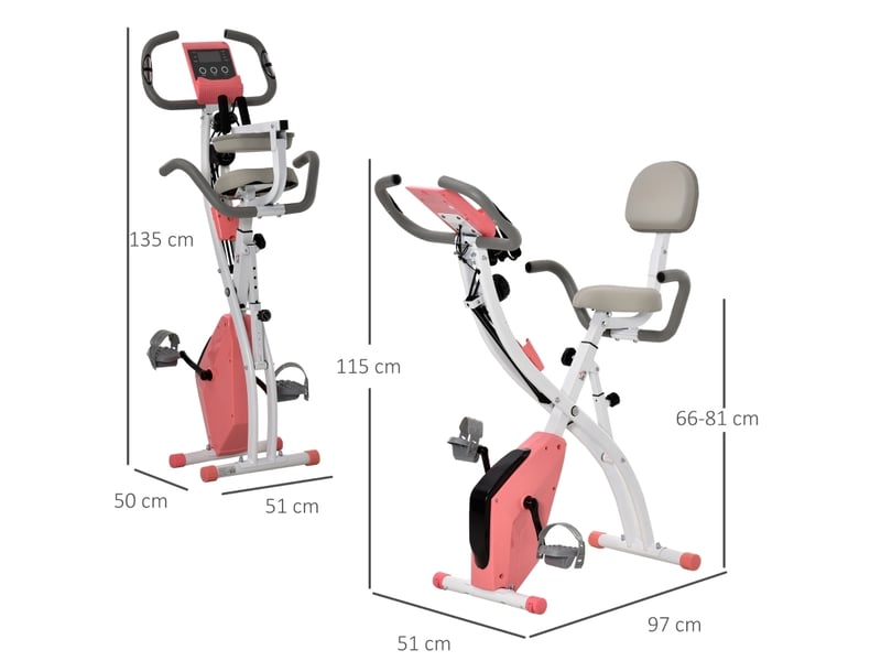 Vélo d'appartement 105x48x118 cm pliable 2-en-1 métal rose et blanc - Conforama E