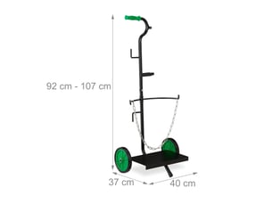 Chariot de transport de gaz mobile réglable en hauteur 30 x 30 x 90 cm avec supports et chaîne en acier noir 13_0007678