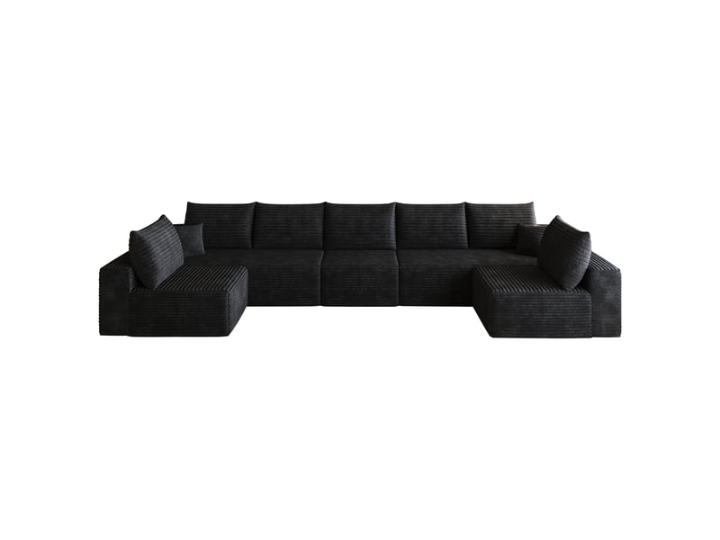 Canapé d'angle noir modulable avec méridienne en tissu côtelé rayé design moderne pour salon - Conforama A