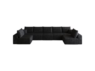 Canapé d'angle noir modulable avec méridienne en tissu côtelé rayé design moderne pour salon