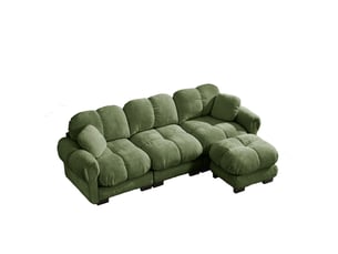 Canapé d'angle, canapé 3 places, avec pouf, style cloud, pour salon, mobilier pour espace de vie, vert