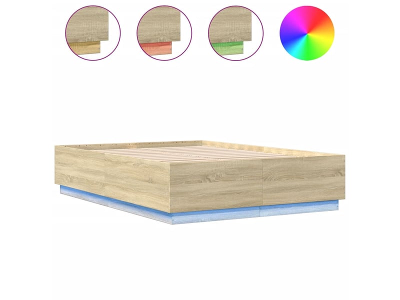 Lit double- lit adulte - cadre de lit avec led sans matelas chêne sonoma 150x200 cm - Conforama A