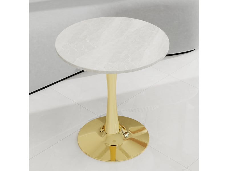  Table à manger ronde 70 cm en marbre artificiel à pied central, dorée et blanche  - Conforama D