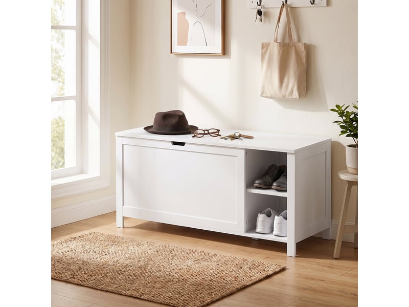  Banc à chaussures avec étagère réglable et compartiment rabattable, banc de rangement pour chaussures, blanc  - Conforama C